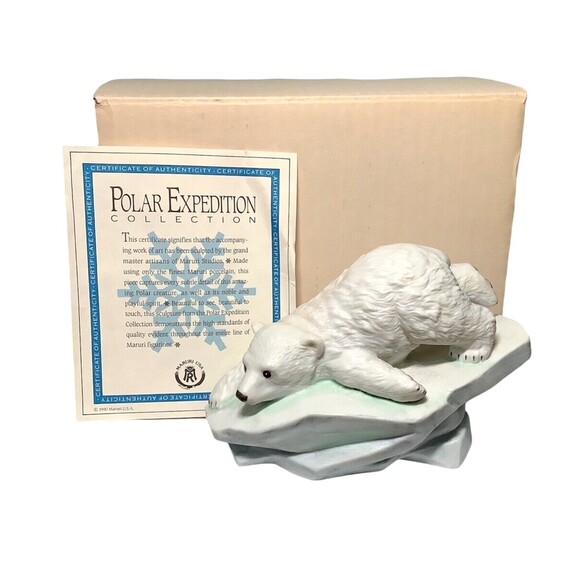 Maruri USA Other - VTG Maruri Porcelain Polar Bear Sliding Arctic Animal Figurine P-9003 + Box COA